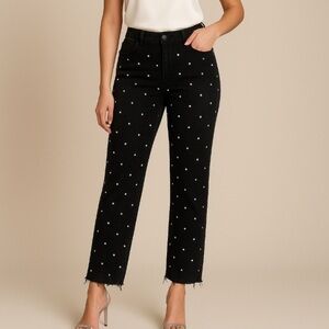 Stylish Black Polka Dot Straight Leg Jeans